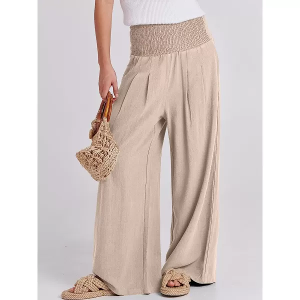 imageANRABESS Women Linen Palazzo Pants Summer Boho Wide Leg High Waist Casual Lounge Pant Trousers with PocketAlmond