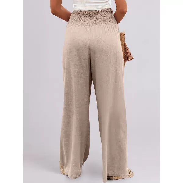 imageANRABESS Women Linen Palazzo Pants Summer Boho Wide Leg High Waist Casual Lounge Pant Trousers with PocketAlmond