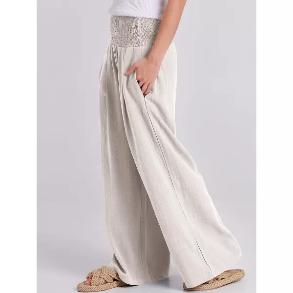 imageANRABESS Women Linen Palazzo Pants Summer Boho Wide Leg High Waist Casual Lounge Pant Trousers with PocketApricot