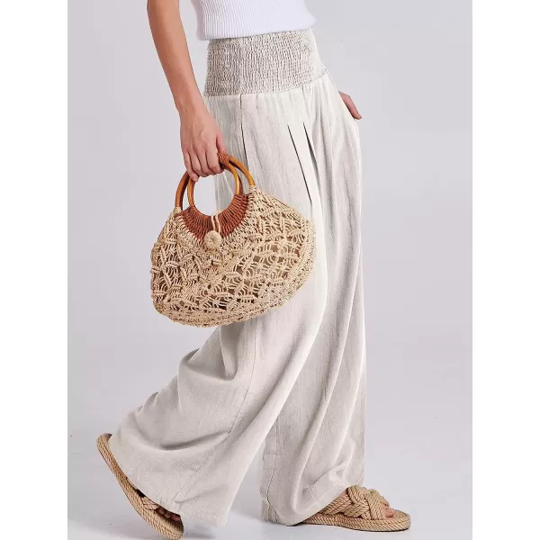 imageANRABESS Women Linen Palazzo Pants Summer Boho Wide Leg High Waist Casual Lounge Pant Trousers with PocketApricot