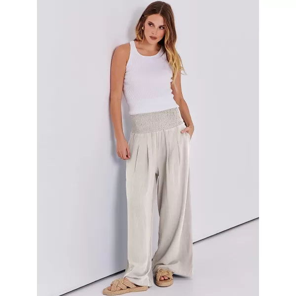imageANRABESS Women Linen Palazzo Pants Summer Boho Wide Leg High Waist Casual Lounge Pant Trousers with PocketApricot