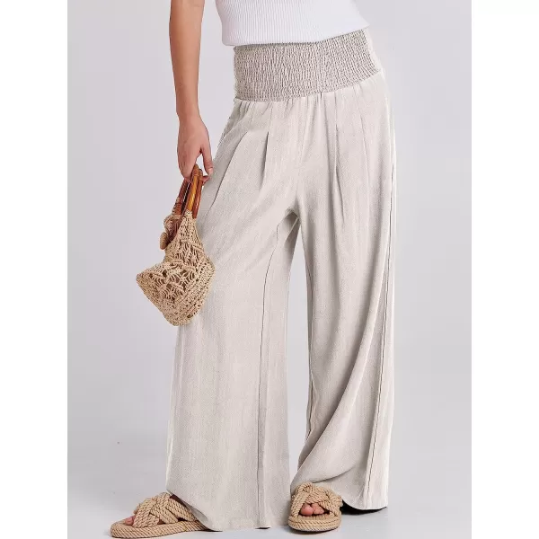 imageANRABESS Women Linen Palazzo Pants Summer Boho Wide Leg High Waist Casual Lounge Pant Trousers with PocketApricot