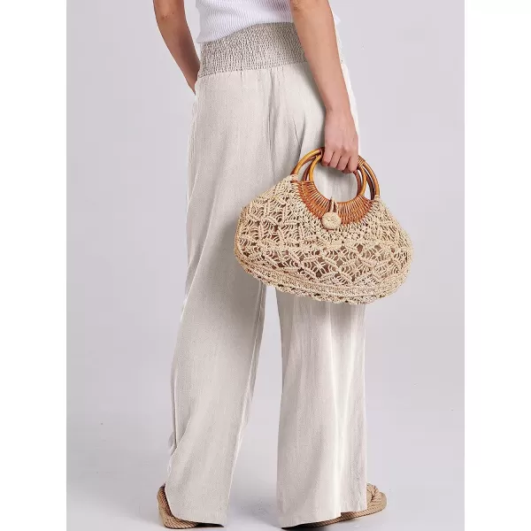 imageANRABESS Women Linen Palazzo Pants Summer Boho Wide Leg High Waist Casual Lounge Pant Trousers with PocketApricot