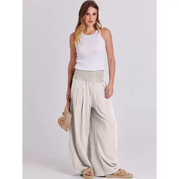 imageANRABESS Women Linen Palazzo Pants Summer Boho Wide Leg High Waist Casual Lounge Pant Trousers with PocketApricot