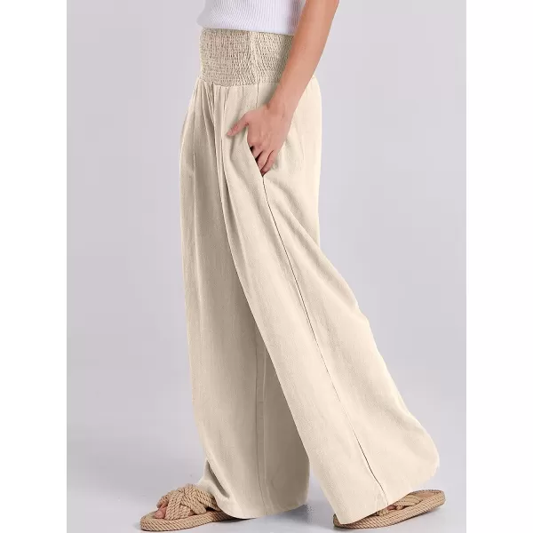 imageANRABESS Women Linen Palazzo Pants Summer Boho Wide Leg High Waist Casual Lounge Pant Trousers with PocketBeige