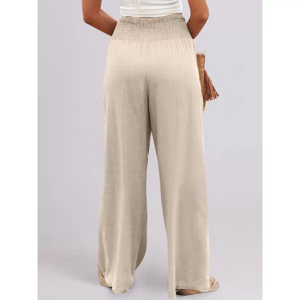 imageANRABESS Women Linen Palazzo Pants Summer Boho Wide Leg High Waist Casual Lounge Pant Trousers with PocketBeige