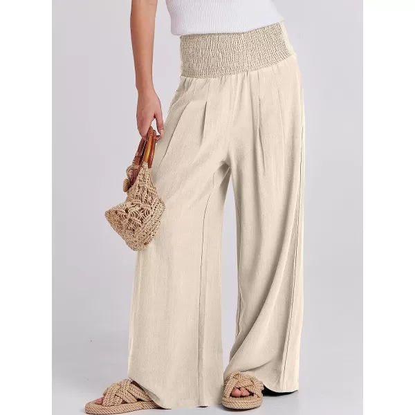 imageANRABESS Women Linen Palazzo Pants Summer Boho Wide Leg High Waist Casual Lounge Pant Trousers with PocketBeige