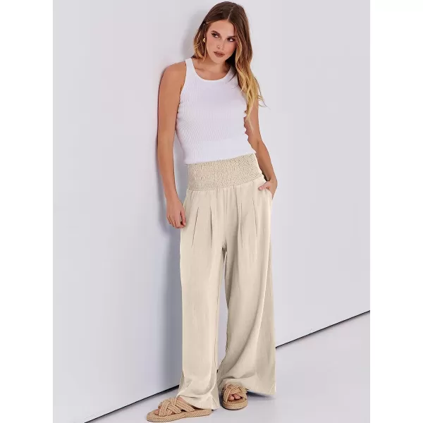 imageANRABESS Women Linen Palazzo Pants Summer Boho Wide Leg High Waist Casual Lounge Pant Trousers with PocketBeige