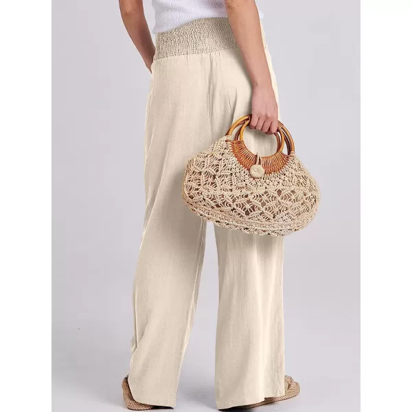 imageANRABESS Women Linen Palazzo Pants Summer Boho Wide Leg High Waist Casual Lounge Pant Trousers with PocketBeige