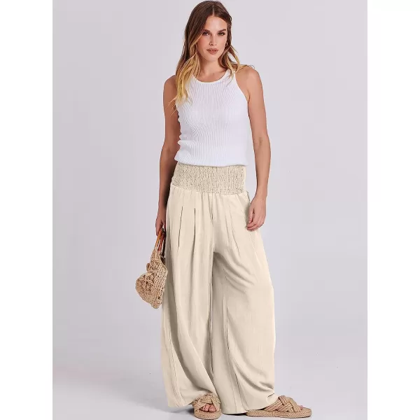 imageANRABESS Women Linen Palazzo Pants Summer Boho Wide Leg High Waist Casual Lounge Pant Trousers with PocketBeige