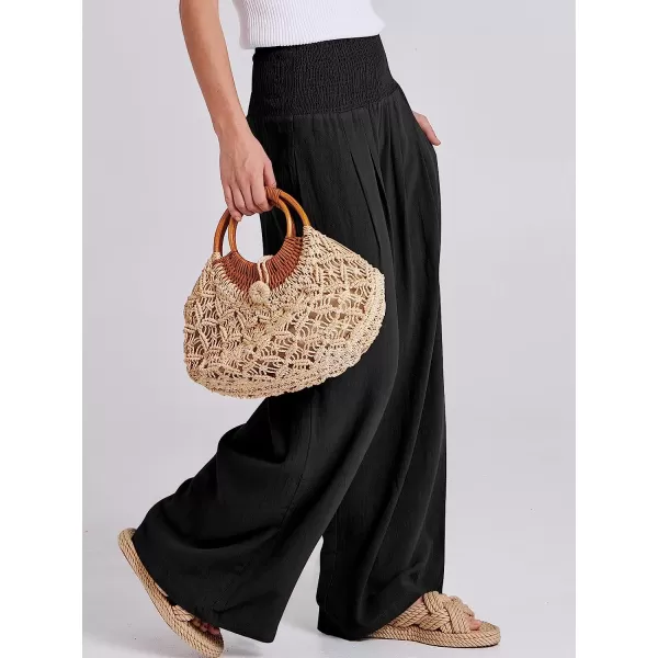 imageANRABESS Women Linen Palazzo Pants Summer Boho Wide Leg High Waist Casual Lounge Pant Trousers with PocketBlack