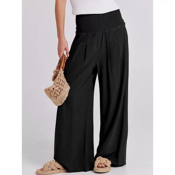 imageANRABESS Women Linen Palazzo Pants Summer Boho Wide Leg High Waist Casual Lounge Pant Trousers with PocketBlack