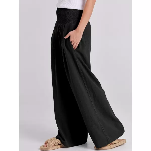 imageANRABESS Women Linen Palazzo Pants Summer Boho Wide Leg High Waist Casual Lounge Pant Trousers with PocketBlack