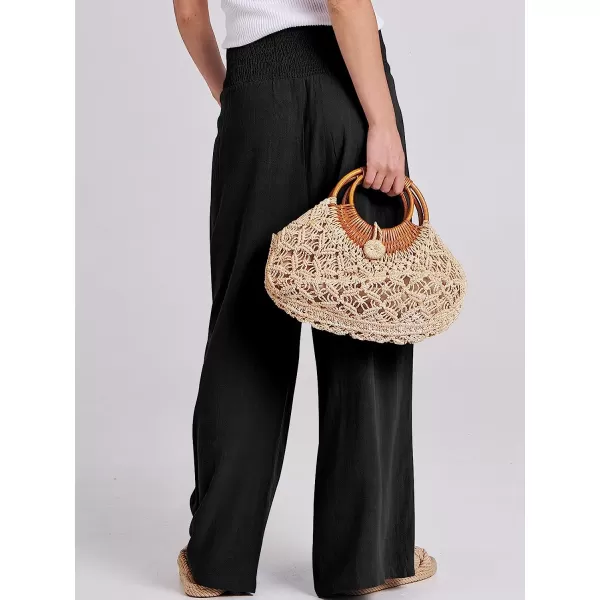 imageANRABESS Women Linen Palazzo Pants Summer Boho Wide Leg High Waist Casual Lounge Pant Trousers with PocketBlack
