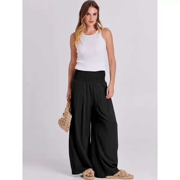 imageANRABESS Women Linen Palazzo Pants Summer Boho Wide Leg High Waist Casual Lounge Pant Trousers with PocketBlack