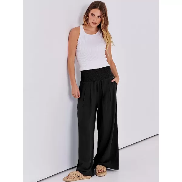 imageANRABESS Women Linen Palazzo Pants Summer Boho Wide Leg High Waist Casual Lounge Pant Trousers with PocketBlack