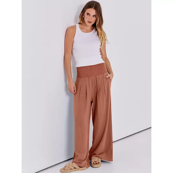 imageANRABESS Women Linen Palazzo Pants Summer Boho Wide Leg High Waist Casual Lounge Pant Trousers with PocketBrick Red