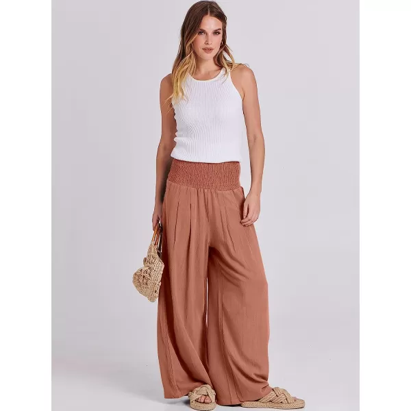 imageANRABESS Women Linen Palazzo Pants Summer Boho Wide Leg High Waist Casual Lounge Pant Trousers with PocketBrick Red