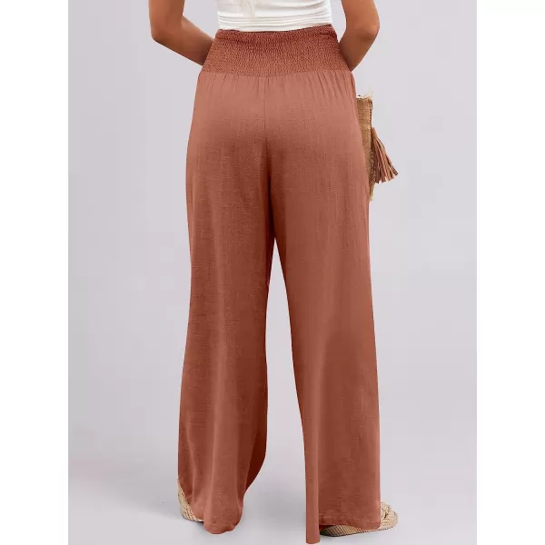 imageANRABESS Women Linen Palazzo Pants Summer Boho Wide Leg High Waist Casual Lounge Pant Trousers with PocketBrick Red