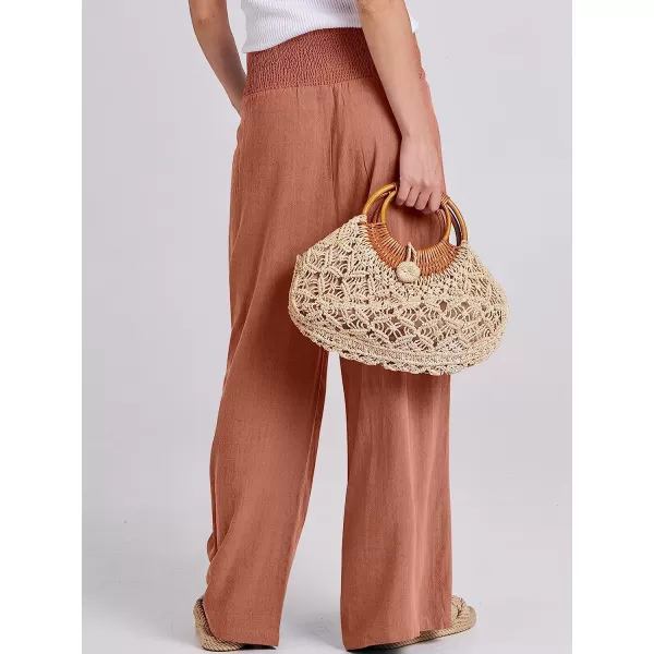 imageANRABESS Women Linen Palazzo Pants Summer Boho Wide Leg High Waist Casual Lounge Pant Trousers with PocketBrick Red