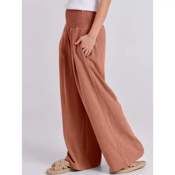 imageANRABESS Women Linen Palazzo Pants Summer Boho Wide Leg High Waist Casual Lounge Pant Trousers with PocketBrick Red