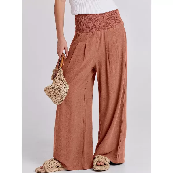 imageANRABESS Women Linen Palazzo Pants Summer Boho Wide Leg High Waist Casual Lounge Pant Trousers with PocketBrick Red