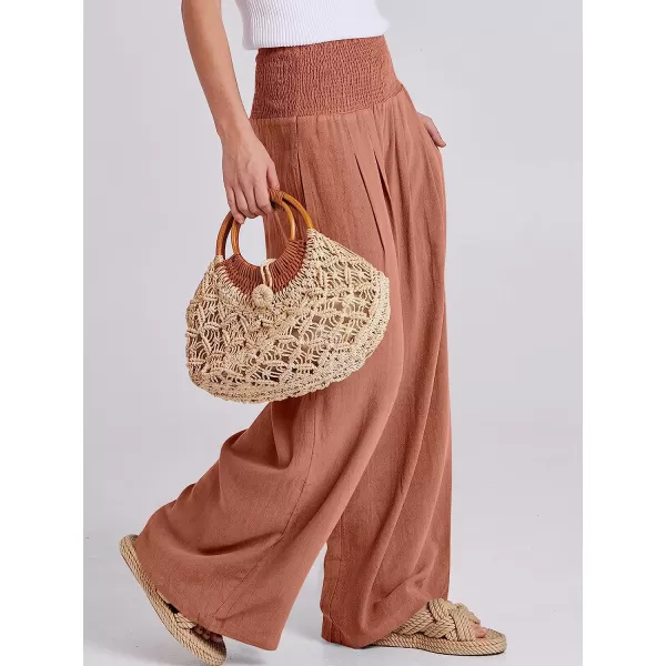 imageANRABESS Women Linen Palazzo Pants Summer Boho Wide Leg High Waist Casual Lounge Pant Trousers with PocketBrick Red