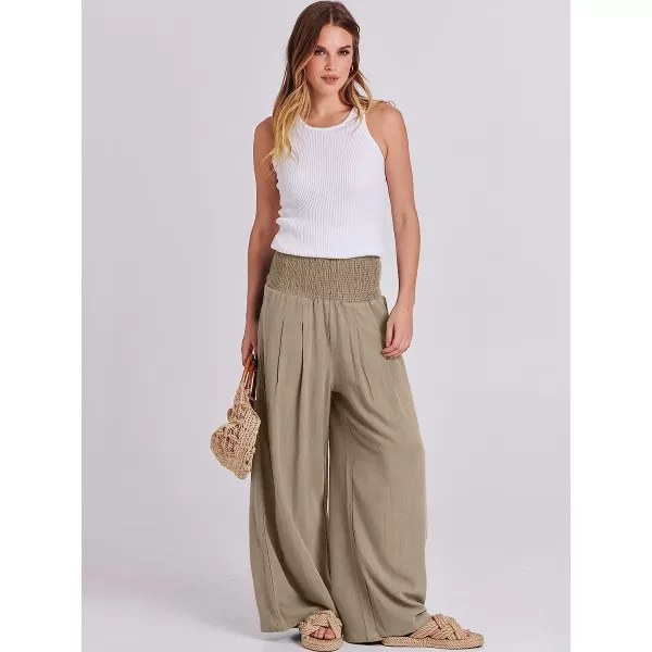imageANRABESS Women Linen Palazzo Pants Summer Boho Wide Leg High Waist Casual Lounge Pant Trousers with PocketBrown