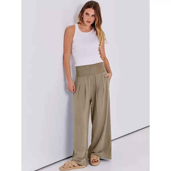 imageANRABESS Women Linen Palazzo Pants Summer Boho Wide Leg High Waist Casual Lounge Pant Trousers with PocketBrown