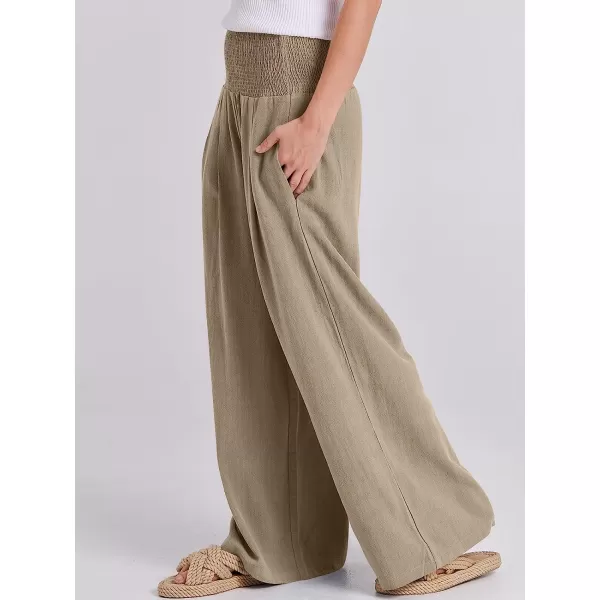 imageANRABESS Women Linen Palazzo Pants Summer Boho Wide Leg High Waist Casual Lounge Pant Trousers with PocketBrown