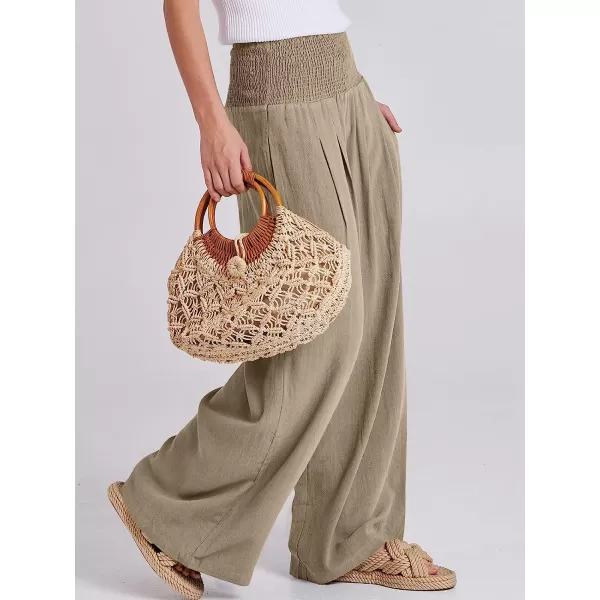 imageANRABESS Women Linen Palazzo Pants Summer Boho Wide Leg High Waist Casual Lounge Pant Trousers with PocketBrown
