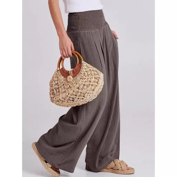 imageANRABESS Women Linen Palazzo Pants Summer Boho Wide Leg High Waist Casual Lounge Pant Trousers with PocketCoffee