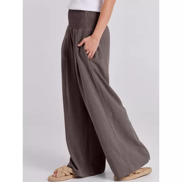 imageANRABESS Women Linen Palazzo Pants Summer Boho Wide Leg High Waist Casual Lounge Pant Trousers with PocketCoffee