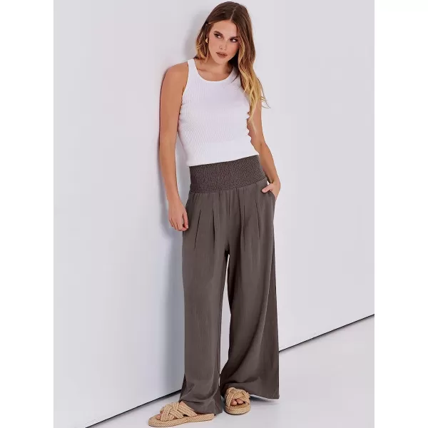 imageANRABESS Women Linen Palazzo Pants Summer Boho Wide Leg High Waist Casual Lounge Pant Trousers with PocketCoffee