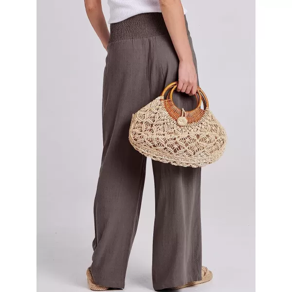 imageANRABESS Women Linen Palazzo Pants Summer Boho Wide Leg High Waist Casual Lounge Pant Trousers with PocketCoffee