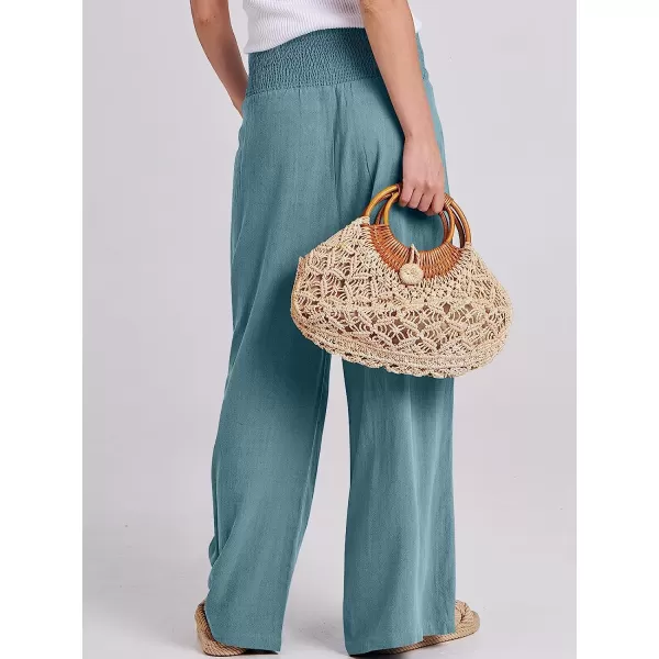 imageANRABESS Women Linen Palazzo Pants Summer Boho Wide Leg High Waist Casual Lounge Pant Trousers with PocketLake