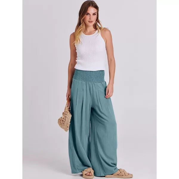 imageANRABESS Women Linen Palazzo Pants Summer Boho Wide Leg High Waist Casual Lounge Pant Trousers with PocketLake