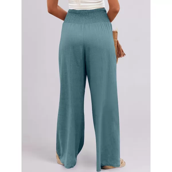 imageANRABESS Women Linen Palazzo Pants Summer Boho Wide Leg High Waist Casual Lounge Pant Trousers with PocketLake