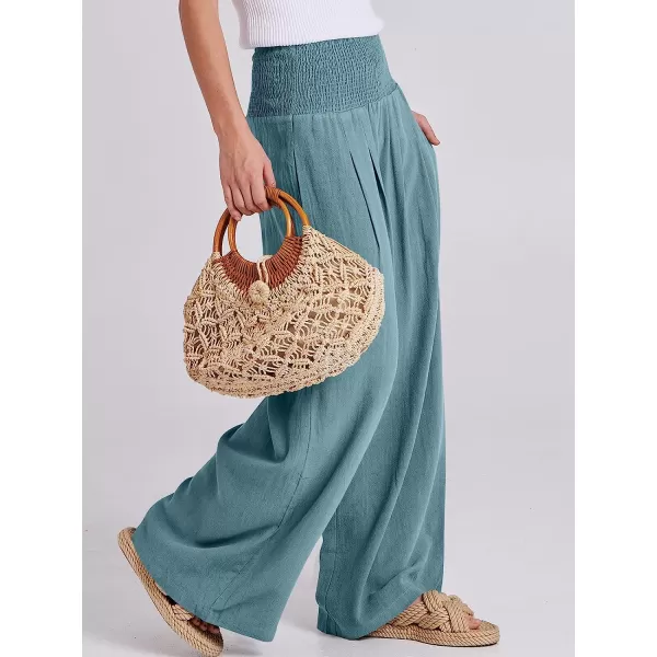 imageANRABESS Women Linen Palazzo Pants Summer Boho Wide Leg High Waist Casual Lounge Pant Trousers with PocketLake