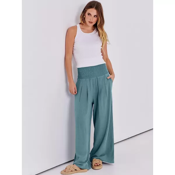 imageANRABESS Women Linen Palazzo Pants Summer Boho Wide Leg High Waist Casual Lounge Pant Trousers with PocketLake