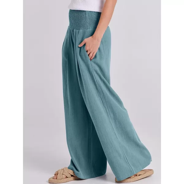 imageANRABESS Women Linen Palazzo Pants Summer Boho Wide Leg High Waist Casual Lounge Pant Trousers with PocketLake