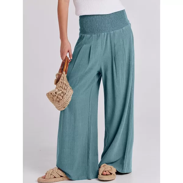imageANRABESS Women Linen Palazzo Pants Summer Boho Wide Leg High Waist Casual Lounge Pant Trousers with PocketLake