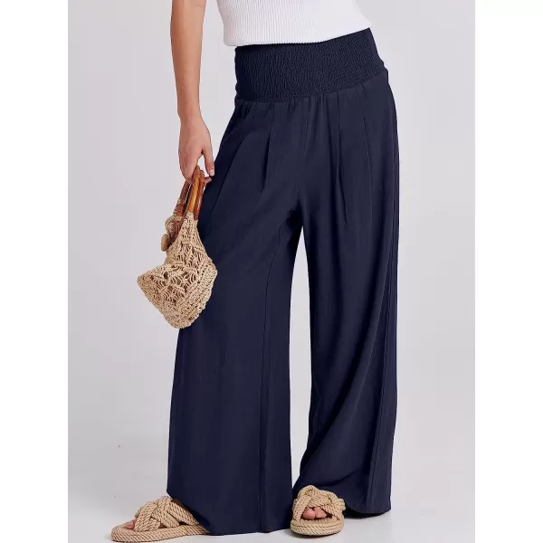 imageANRABESS Women Linen Palazzo Pants Summer Boho Wide Leg High Waist Casual Lounge Pant Trousers with PocketNavy Blue