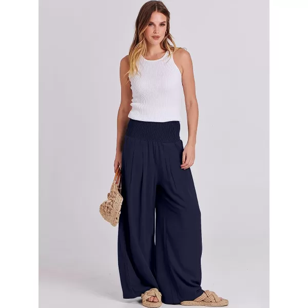 imageANRABESS Women Linen Palazzo Pants Summer Boho Wide Leg High Waist Casual Lounge Pant Trousers with PocketNavy Blue