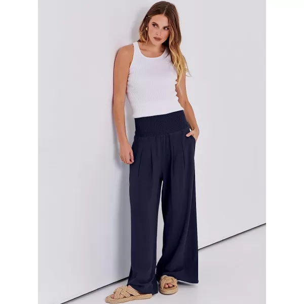 imageANRABESS Women Linen Palazzo Pants Summer Boho Wide Leg High Waist Casual Lounge Pant Trousers with PocketNavy Blue