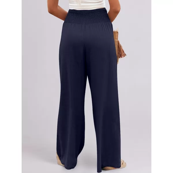 imageANRABESS Women Linen Palazzo Pants Summer Boho Wide Leg High Waist Casual Lounge Pant Trousers with PocketNavy Blue
