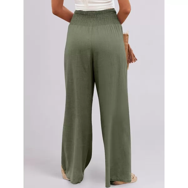imageANRABESS Women Linen Palazzo Pants Summer Boho Wide Leg High Waist Casual Lounge Pant Trousers with PocketOlive