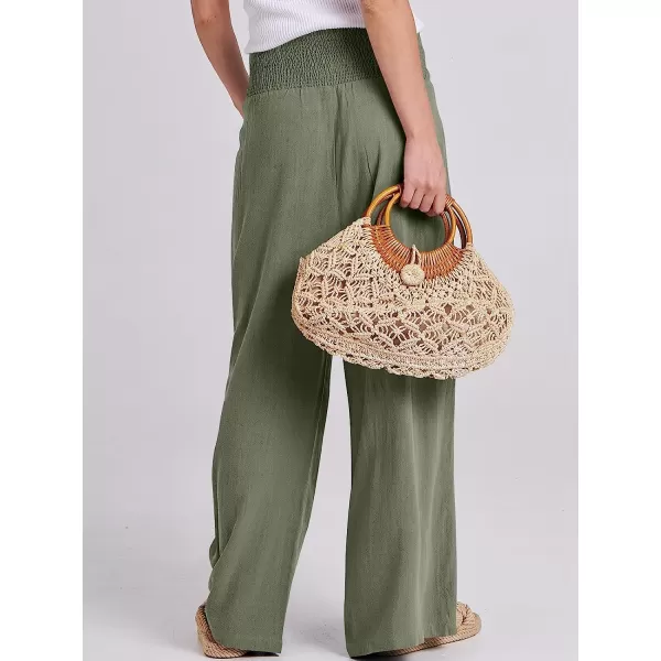 imageANRABESS Women Linen Palazzo Pants Summer Boho Wide Leg High Waist Casual Lounge Pant Trousers with PocketOlive