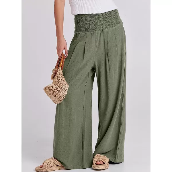 imageANRABESS Women Linen Palazzo Pants Summer Boho Wide Leg High Waist Casual Lounge Pant Trousers with PocketOlive