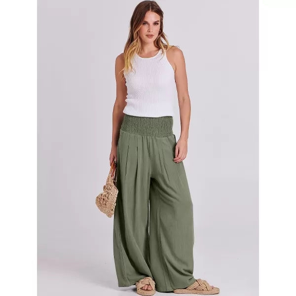 imageANRABESS Women Linen Palazzo Pants Summer Boho Wide Leg High Waist Casual Lounge Pant Trousers with PocketOlive
